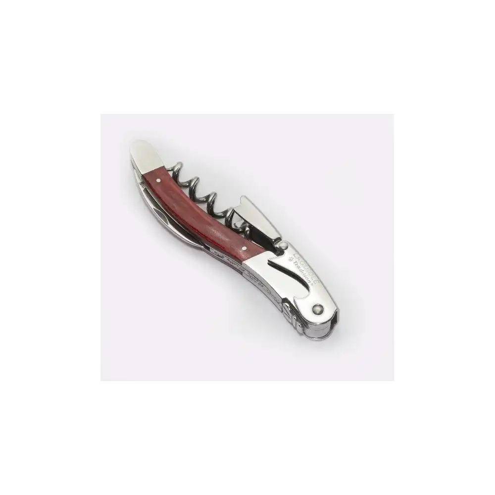 Tire-bouchon Serveur Professionnel - Spirale Téflon, Lame Scie, Ouvre-bouteille, Acier Inox, Couleur Bordeaux
